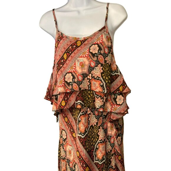 Perry Walker Bohemian Silk Blend Ruffle Spaghetti Strap Maxi Dress Y2K Retro - Picture 2 of 6